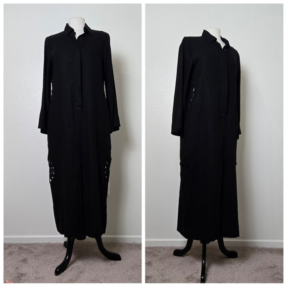 Young Fabulous & Broke Dresses & Skirts - YF&B Maxi Black Dress Small Crochet Details Linen Caftan NWT Emo Whimsical Fairy